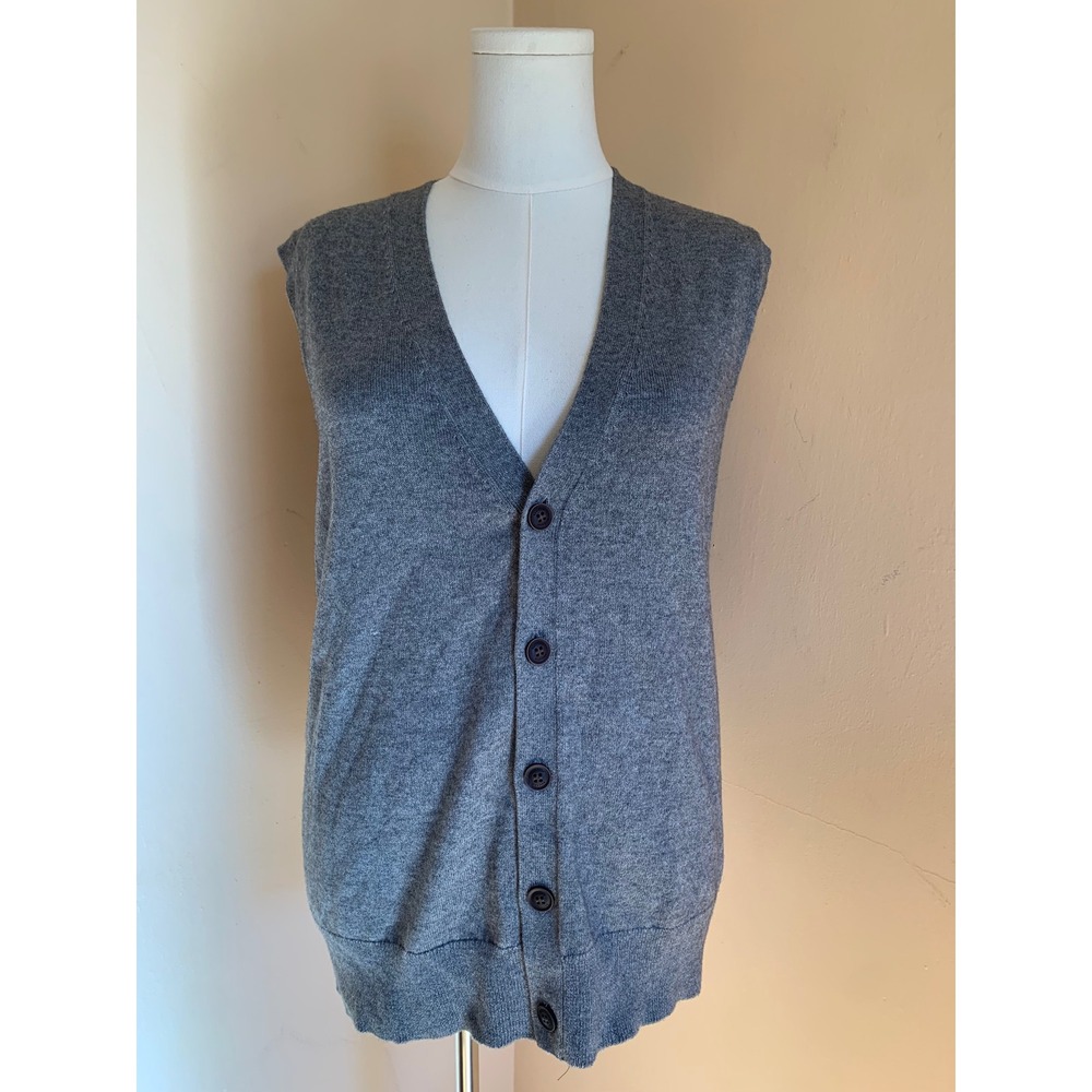 Kallspin Mens Cashmere Wool Blend Cardigan Vest V-Neck Gray Size M